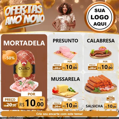 Modelo de Rede Social para Feed Facebook com o tema Ofertas de Ano Novo para Frios e Laticínios