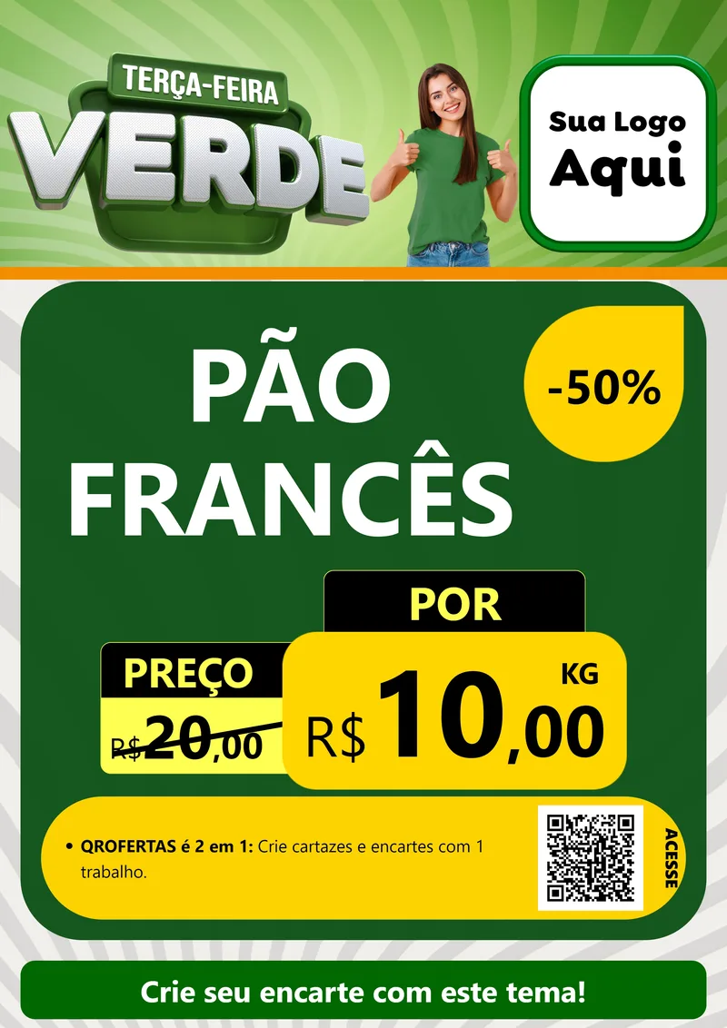 Modelo de Cartaz para Cartaz A4 Vertical com o tema Terça - Feira Verde para Padaria