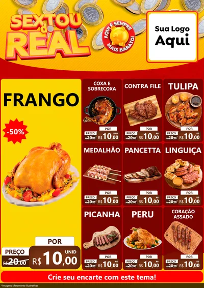Modelo de Encarte para Encarte A4 Vertical com o tema Sextou do Real para Assados