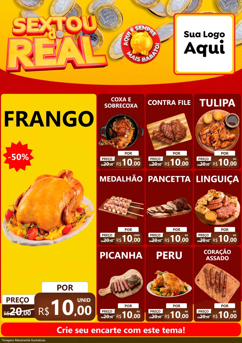 Modelo de Encarte para Encarte A4 Vertical com o tema Sextou do Real para Assados