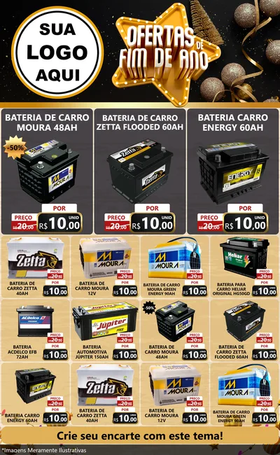 Modelo de Encarte para Encarte Grande com o tema Ofertas de Fim de Ano para Baterias Elétricas
