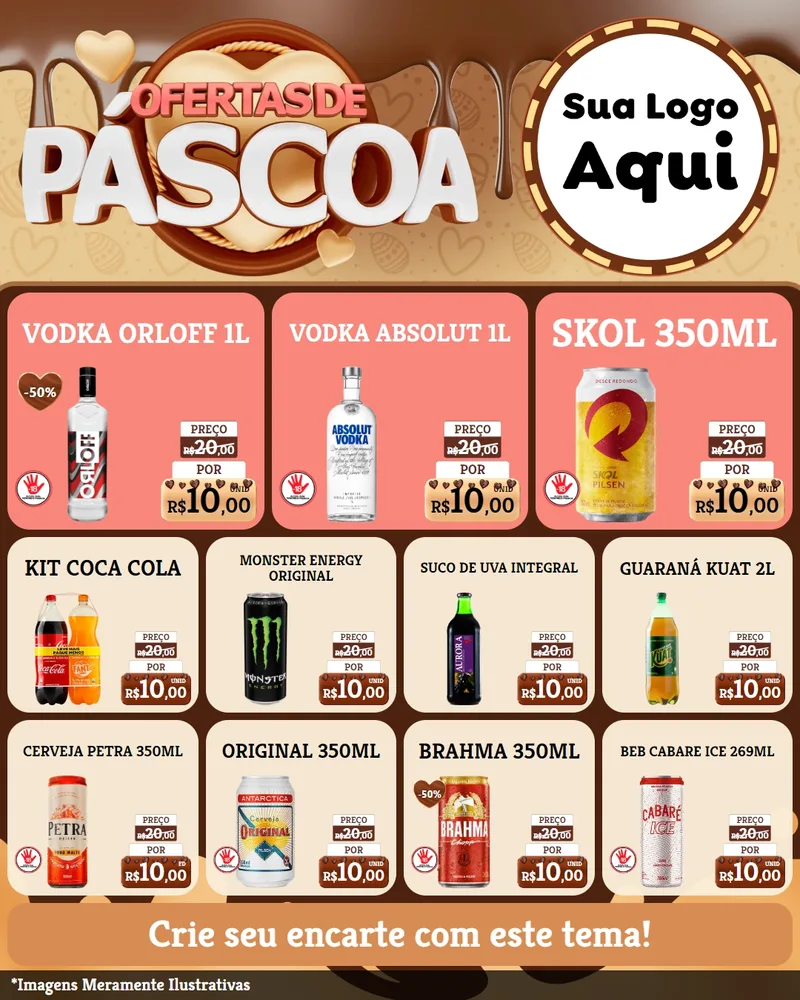 Modelo de Rede Social para Feed Instagram com o tema Ofertas de Páscoa para Distribuidora de bebidas