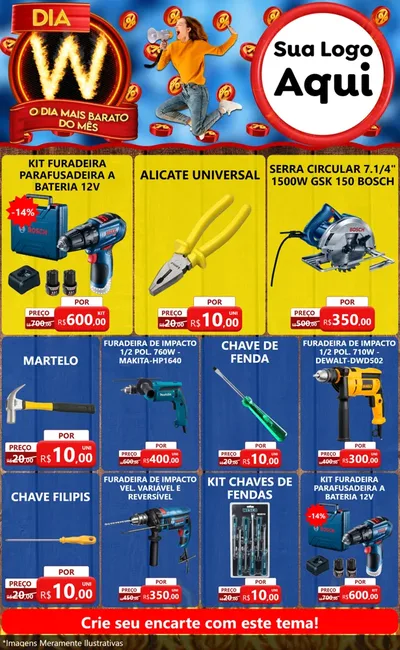 Modelo de Encarte para Encarte Grande com o tema Dia W - O Dia Mais Barato Do Mês para Maquinas e Ferramentas