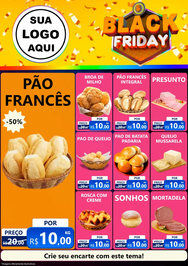 Modelo de Encarte para Encarte A4 Vertical com o tema Black Friday para Padaria