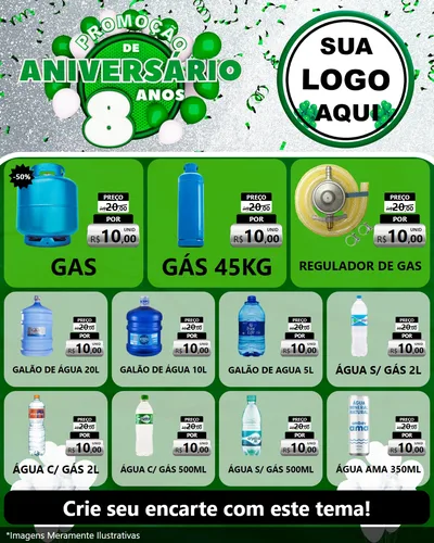 Modelo de Rede Social para Feed Instagram com o tema Promoção de Aniversário - 8 Anos para Água e gás