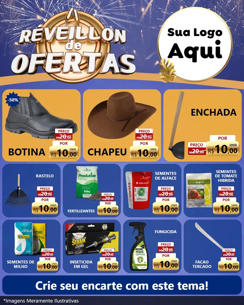 Modelo de Rede Social para Feed Instagram com o tema Réveillon de Ofertas para Agropecuária