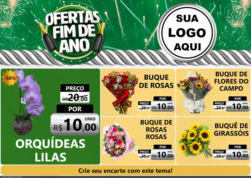 Modelo de Encarte para Encarte A4 Horizontal com o tema Ofertas Fim de Ano para Floricultura e jardim