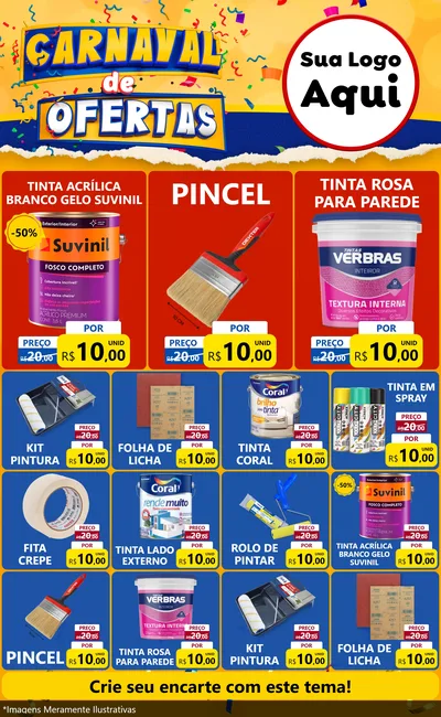 Modelo de Encarte para Encarte Grande com o tema Carnaval de Ofertas para Tintas e Ferramentas