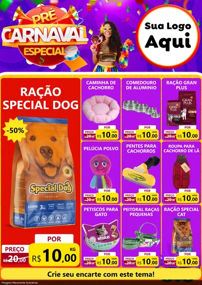 Modelo de Encarte para Encarte A4 Vertical com o tema Pré-Carnaval Especial para Pet Shop