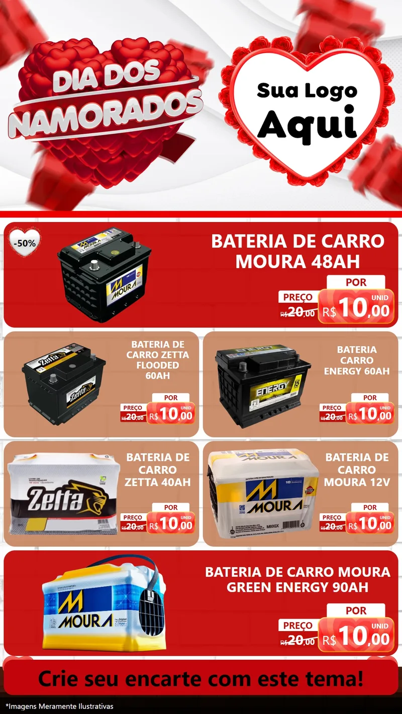 Modelo de TV para TV Vertical com o tema Dia dos Namorados para Baterias Elétricas