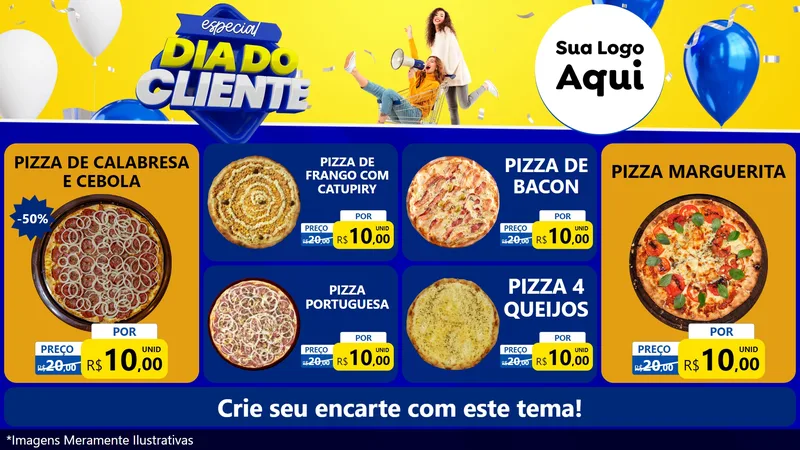 Modelo de TV para TV Horizontal com o tema Especial Dia do Cliente para Pizzaria