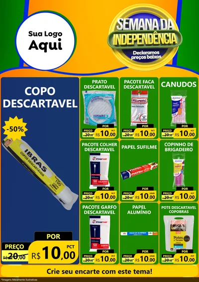 Modelo de Encarte para Encarte A4 Vertical com o tema Semana da Independência Declaramos Preços Baixos para Embalagens