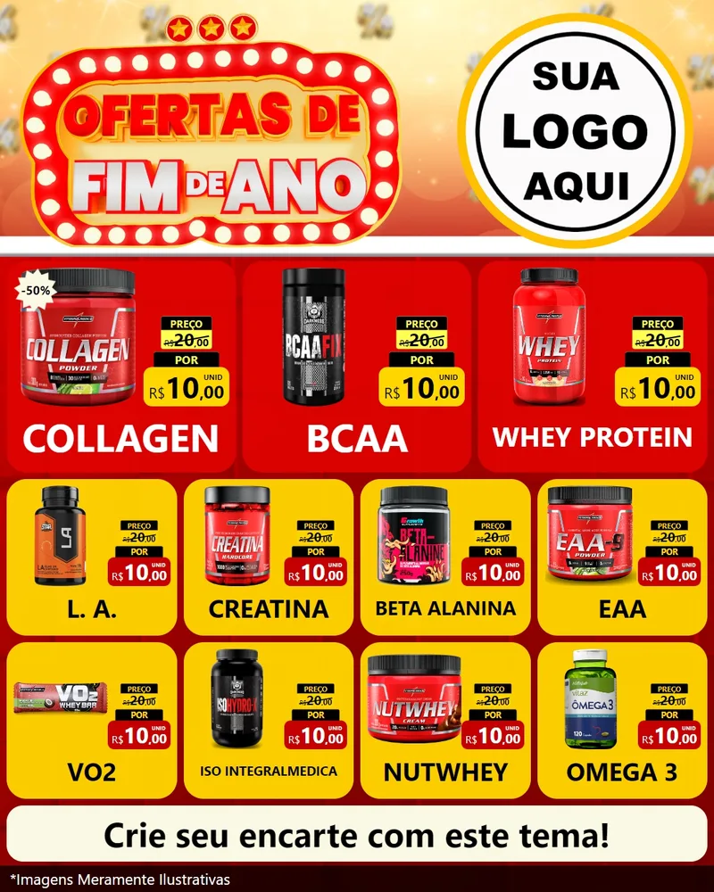Modelo de Rede Social para Feed Instagram com o tema Ofertas de Fim de Ano para Suplementos alimentares