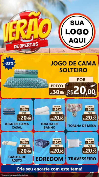 Modelo de Rede Social para Stories com o tema Verão de Ofertas para Cama, Mesa e Banho