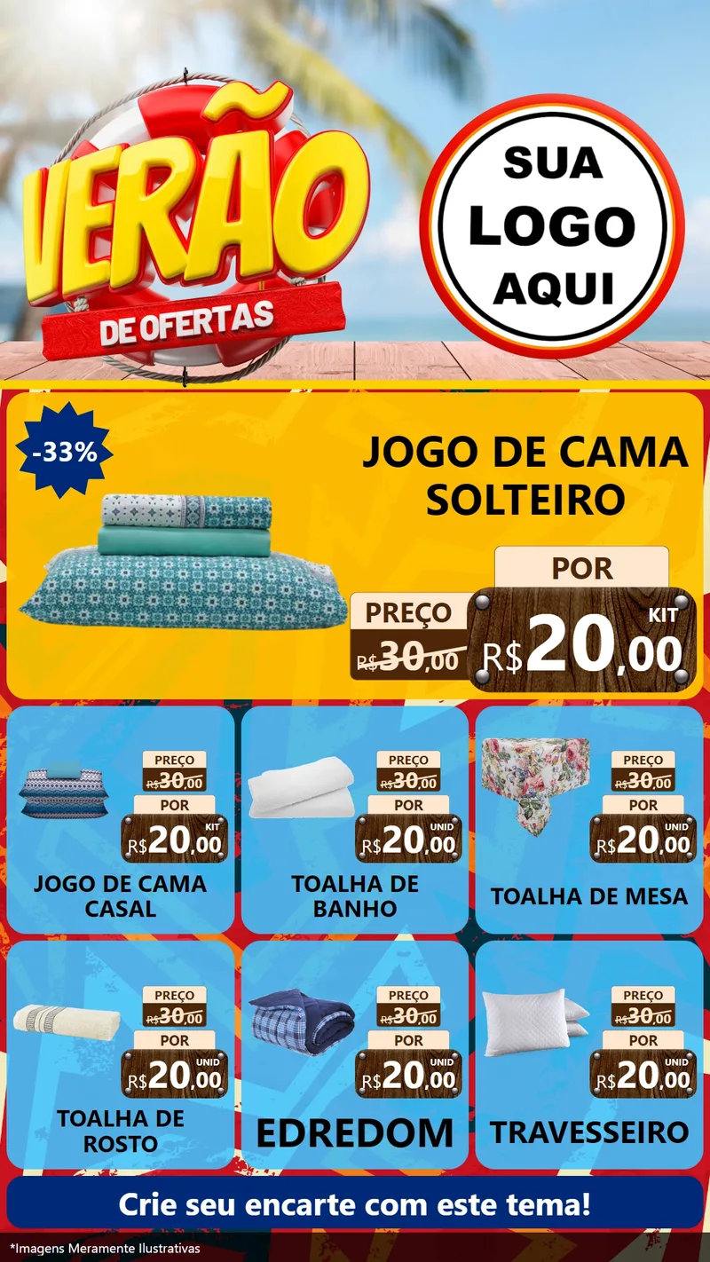 Modelo de Rede Social para Stories com o tema Verão de Ofertas para Cama, Mesa e Banho