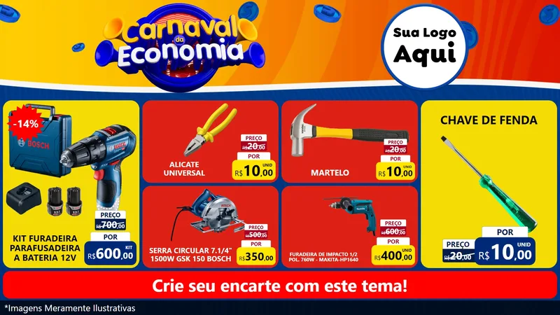 Modelo de TV para TV Horizontal com o tema Carnaval da Economia para Maquinas e Ferramentas