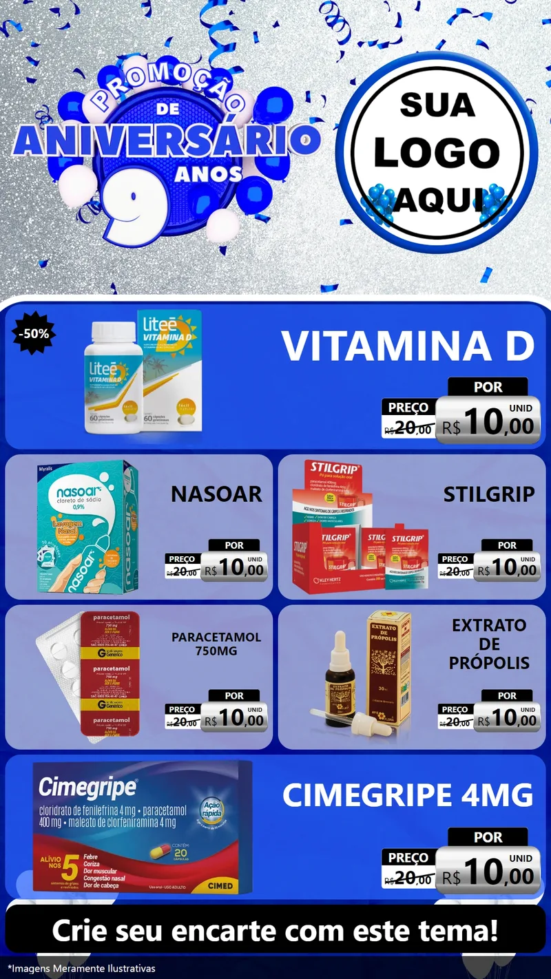 Modelo de TV para TV Vertical com o tema Promoção de Aniversário - 9 Anos para Farmácia