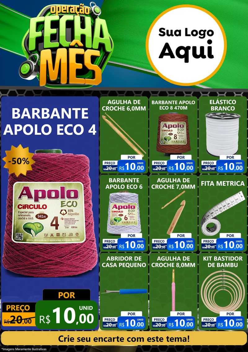 Modelo de Encarte para Encarte A4 Vertical com o tema Operação Fecha Mês para Armarinho e Aviamentos