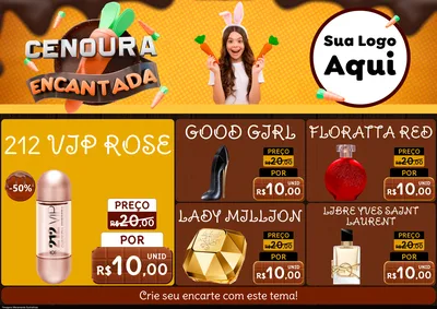 Modelo de Encarte para Encarte A4 Horizontal com o tema Cenoura Encantada - Páscoa para Perfumes