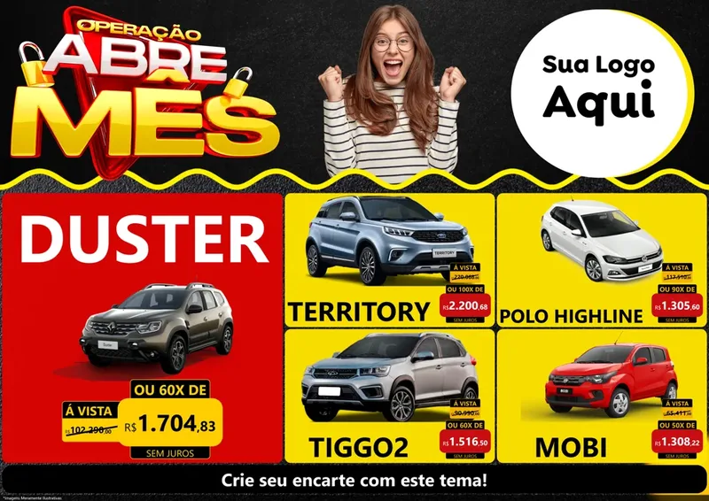 Modelo de Encarte para Encarte A4 Horizontal com o tema Operação Abre Mês para Concessionaria de Carros