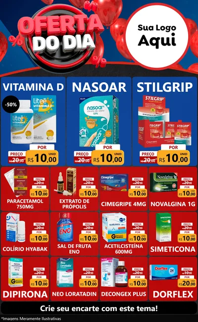 Modelo de Encarte para Encarte Grande com o tema Oferta do Dia para Farmácia
