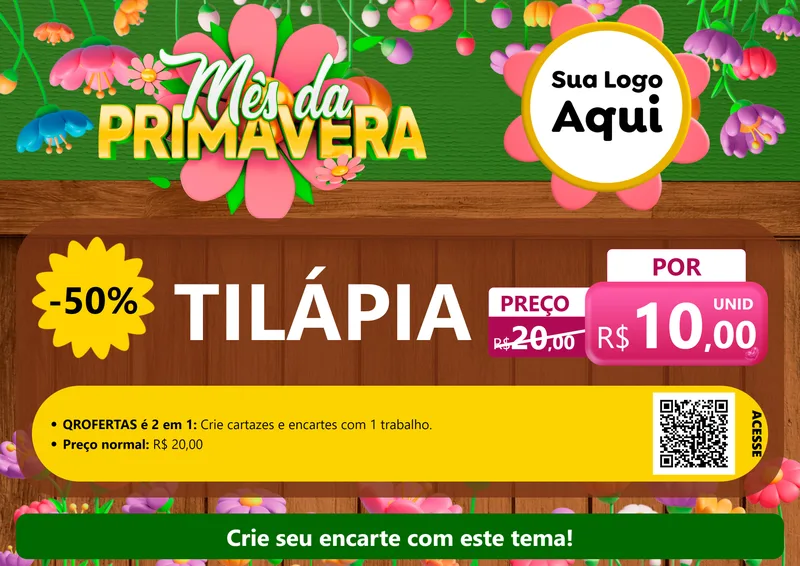 Modelo de Cartaz para Cartaz A4 Horizontal com o tema Mês da Primavera para Peixaria