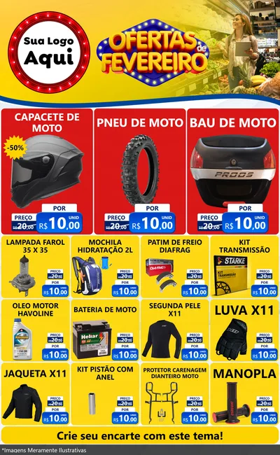 Modelo de Encarte para Encarte Grande com o tema Ofertas de Fevereiro para Moto peças