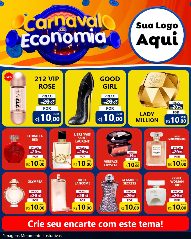 Modelo de Rede Social para Feed Instagram com o tema Carnaval da Economia para Perfumes
