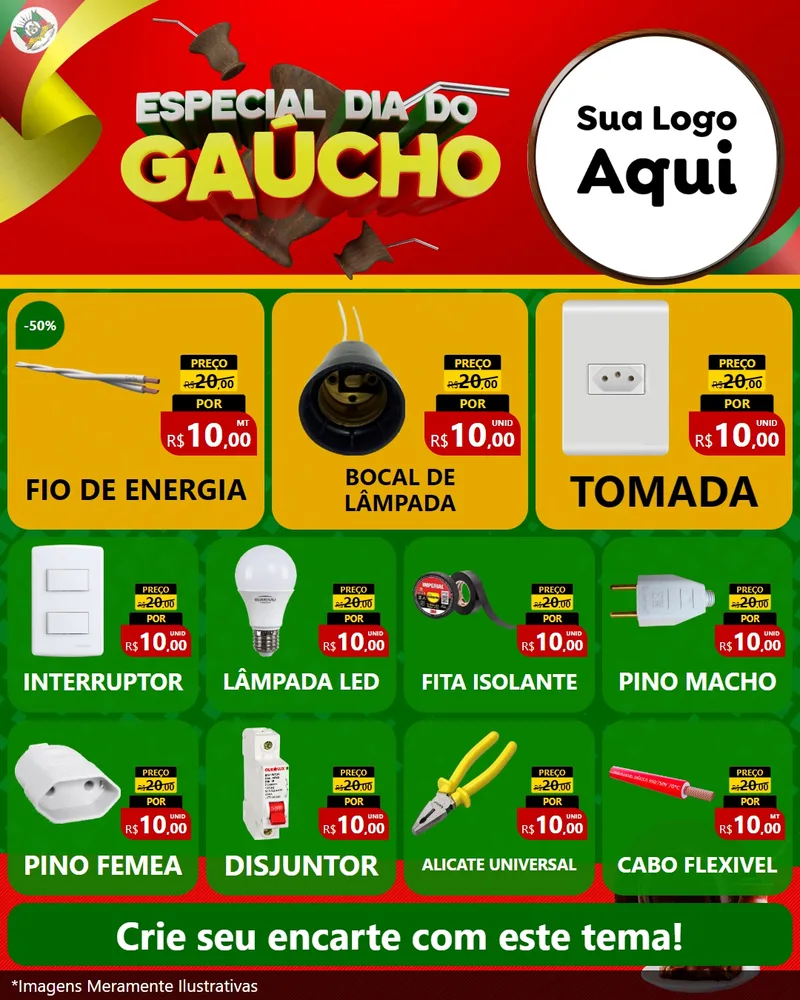 Modelo de Rede Social para Feed Instagram com o tema Especial Dia do Gaúcho para Materiais Elétricos