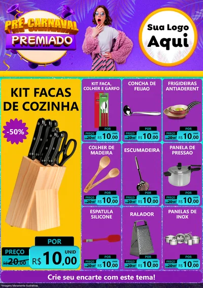 Modelo de Encarte para Encarte A4 Vertical com o tema Pré-Carnaval Premiado para Utilidades Domésticas