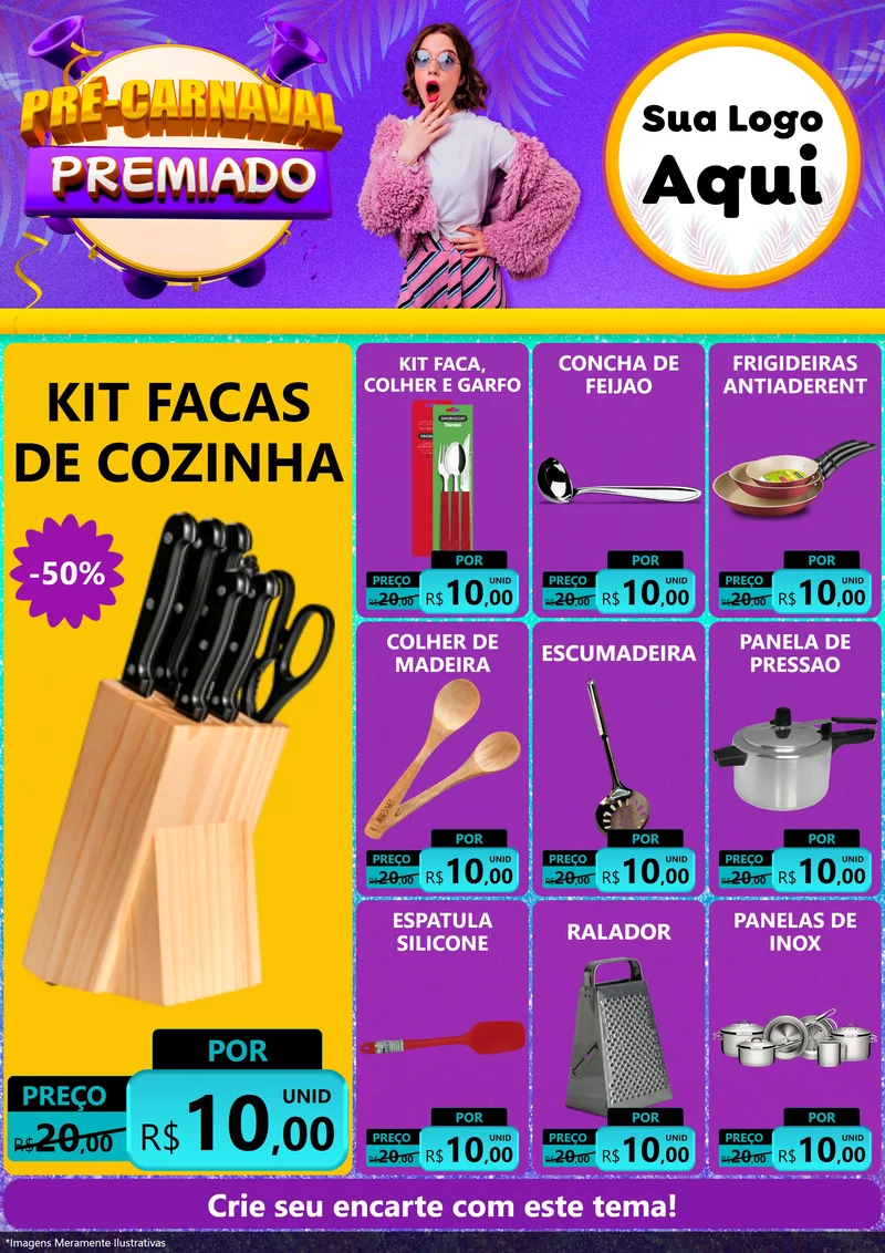 Modelo de Encarte para Encarte A4 Vertical com o tema Pré-Carnaval Premiado para Utilidades Domésticas