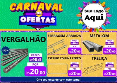 Modelo de Encarte para Encarte A4 Horizontal com o tema Carnaval de Ofertas para Ferragens