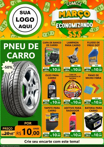 Modelo de Encarte para Encarte A4 Vertical com o tema Comece Março Economizando para Auto peças