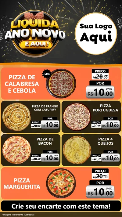 Modelo de TV para TV Vertical com o tema Liquida Ano Novo É Aqui! para Pizzaria