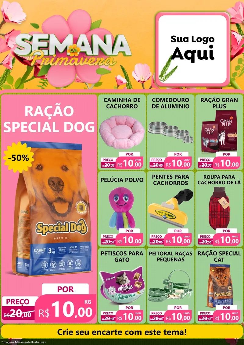 Modelo de Encarte para Encarte A4 Vertical com o tema Semana da Primavera para Pet Shop