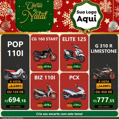 Modelo de Rede Social para Feed Facebook com o tema Natal de Ofertas para Concessionaria de Motos