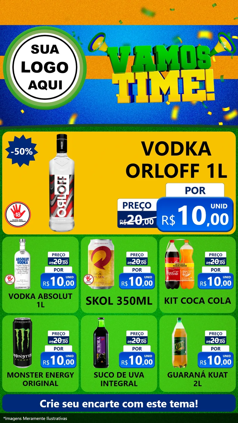 Modelo de Rede Social para Stories com o tema Vamos Time! para Distribuidora de bebidas