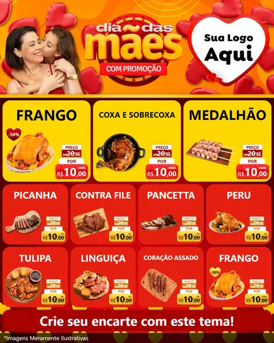 Modelo de Rede Social para Feed Instagram com o tema Dia das Mães com Promoção para Assados