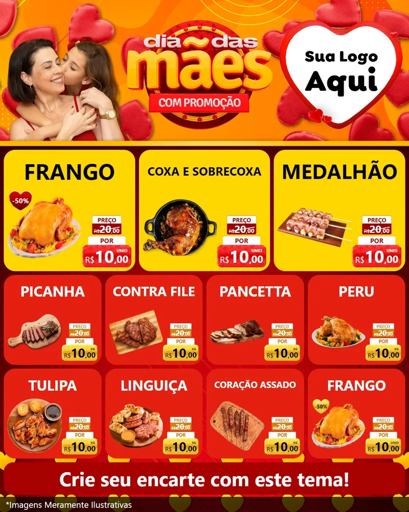 Modelo de Rede Social para Feed Instagram com o tema Dia das Mães com Promoção para Assados
