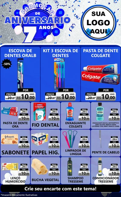 Modelo de Encarte para Encarte Grande com o tema Promoção de Aniversário - 7 Anos para Higiene Pessoal