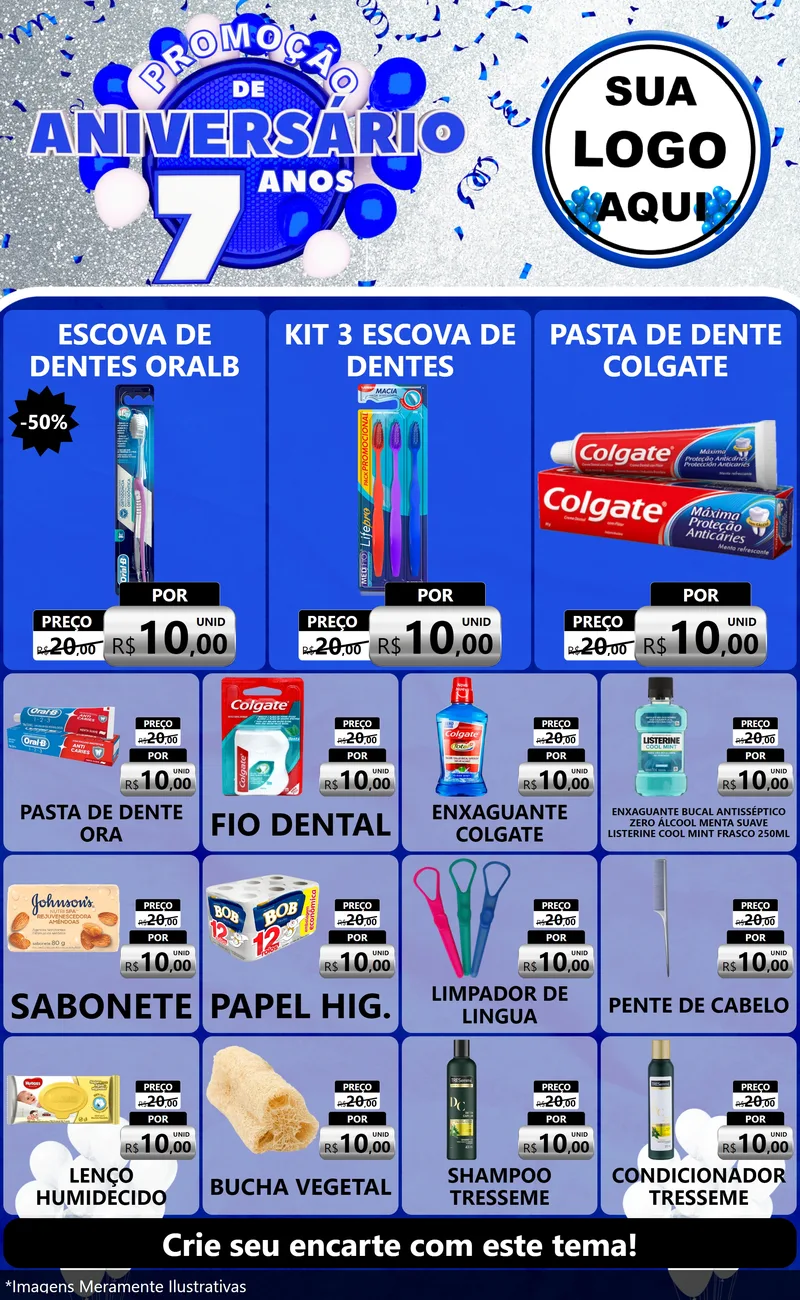 Modelo de Encarte para Encarte Grande com o tema Promoção de Aniversário - 7 Anos para Higiene Pessoal
