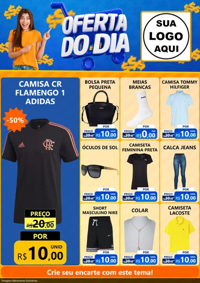 Modelo de Encarte para Encarte A4 Vertical com o tema Oferta do Dia para Roupas e acessórios