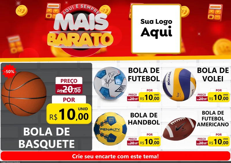 Modelo de Encarte para Encarte A4 Horizontal com o tema Mais Barato para Artigos Esportivos