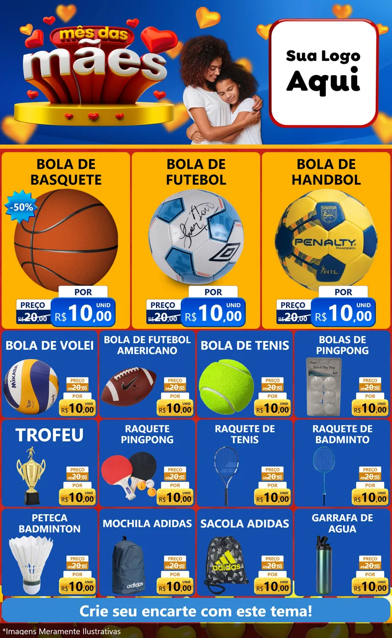 Modelo de Encarte para Encarte Grande com o tema Mês das Mães para Artigos Esportivos