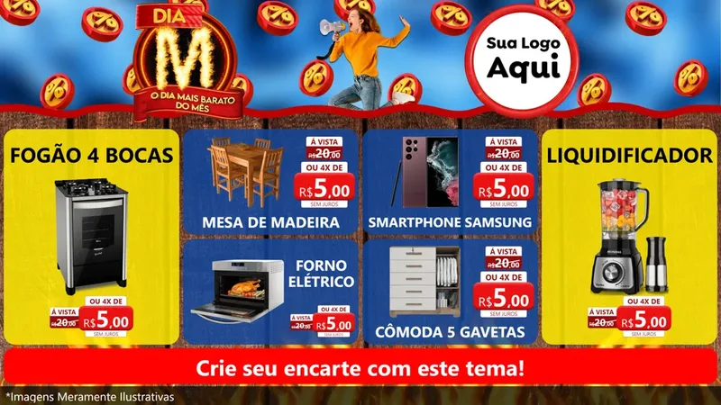 Modelo de TV para TV Horizontal com o tema Dia M - O Dia Mais Barato Do Mês para Móveis e Eletro