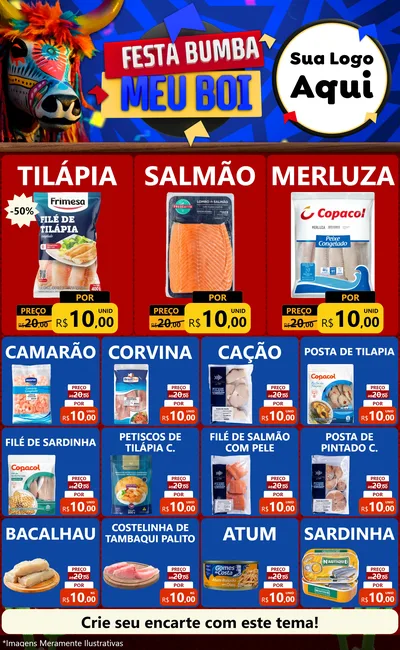Modelo de Encarte para Encarte Grande com o tema Festa Bumba meu Boi para Peixaria