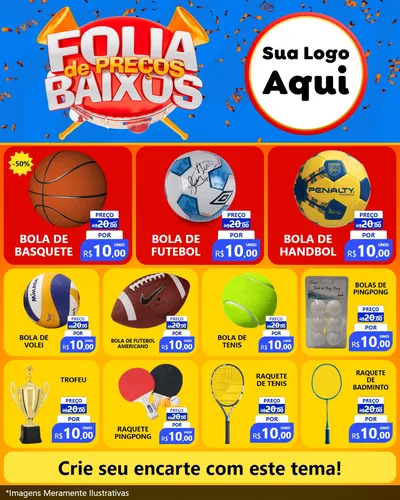 Modelo de Rede Social para Feed Instagram com o tema Folia de Preços Baixos para Artigos Esportivos