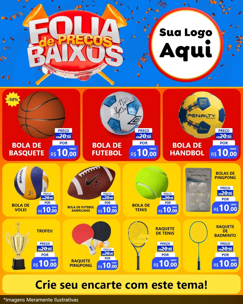 Modelo de Rede Social para Feed Instagram com o tema Folia de Preços Baixos para Artigos Esportivos