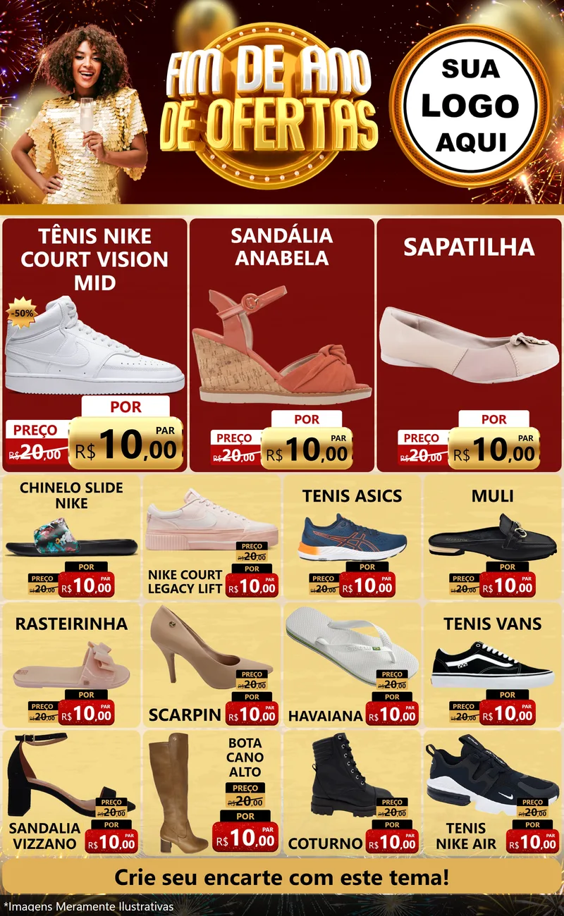 Modelo de Encarte para Encarte Grande com o tema Fim de Ano de Ofertas para Calçados
