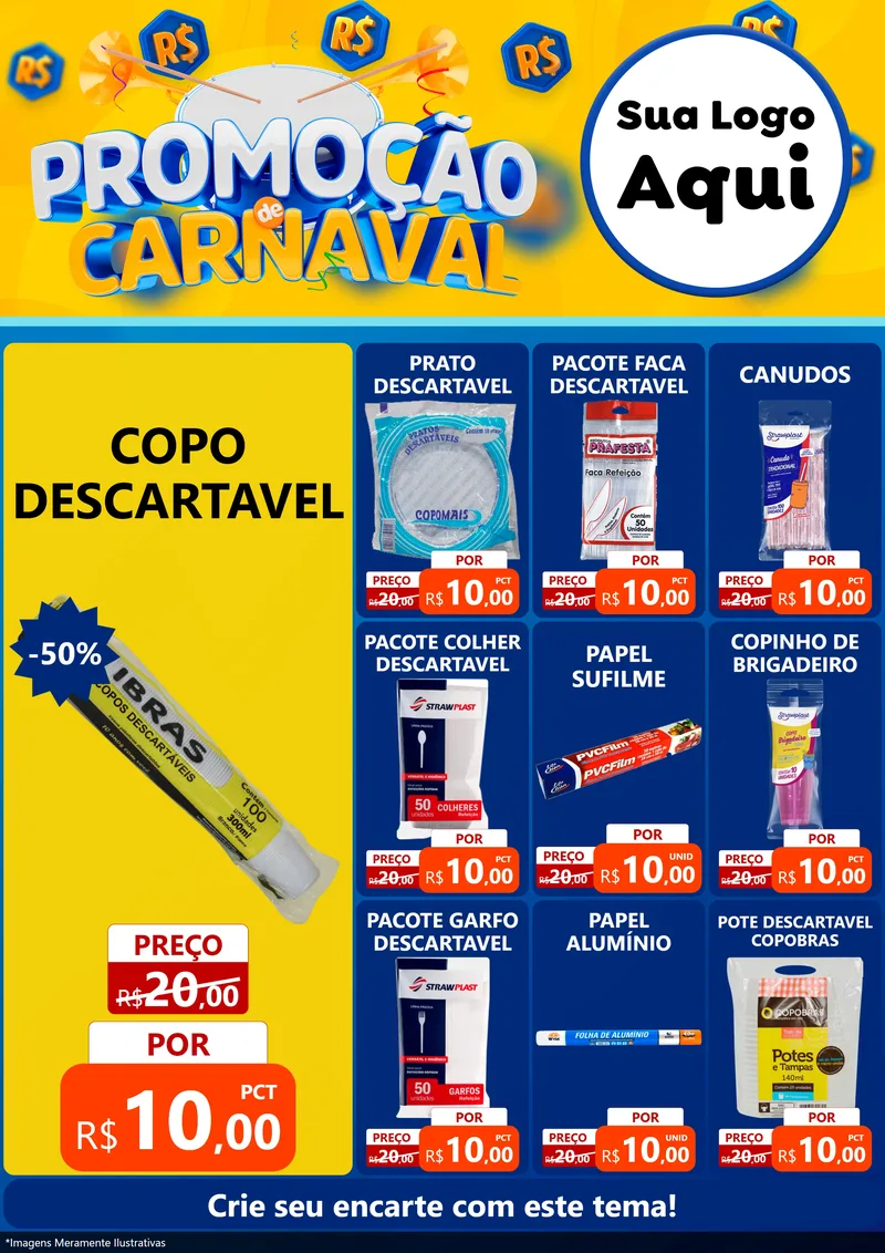 Modelo de Encarte para Encarte A4 Vertical com o tema Promoção de Carnaval para Embalagens